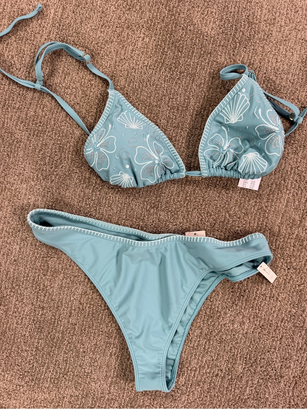 Hollister Light Blue Floral Embroidered Triangle Bikini Set